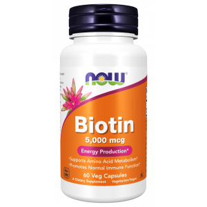 NOW BIOTIN 5000 MCG SUPPORTS ENERGY PRODUCTION, HEALTHY IMMUNE SYSTEM, HAIR, SKIN & NAILS  60 VEG CAPSULES